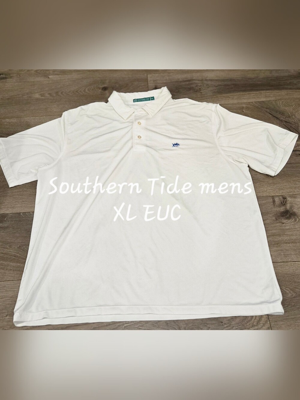Southern Tide White Polo with Blue Fish Logo